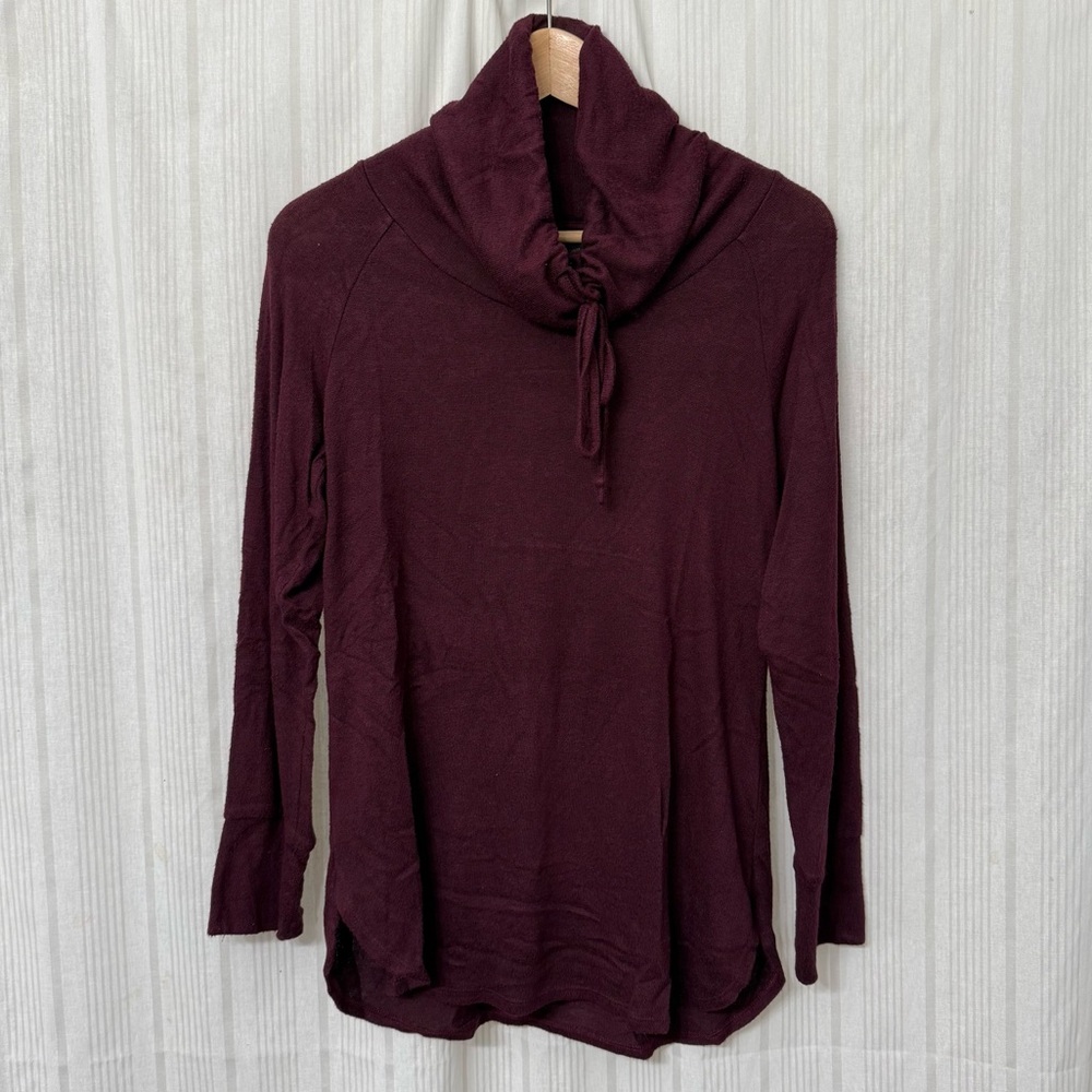 Mix by 41 Hawthorne heathered maroon tie cowl turtleneck long sleeve - Picture 1 of 5